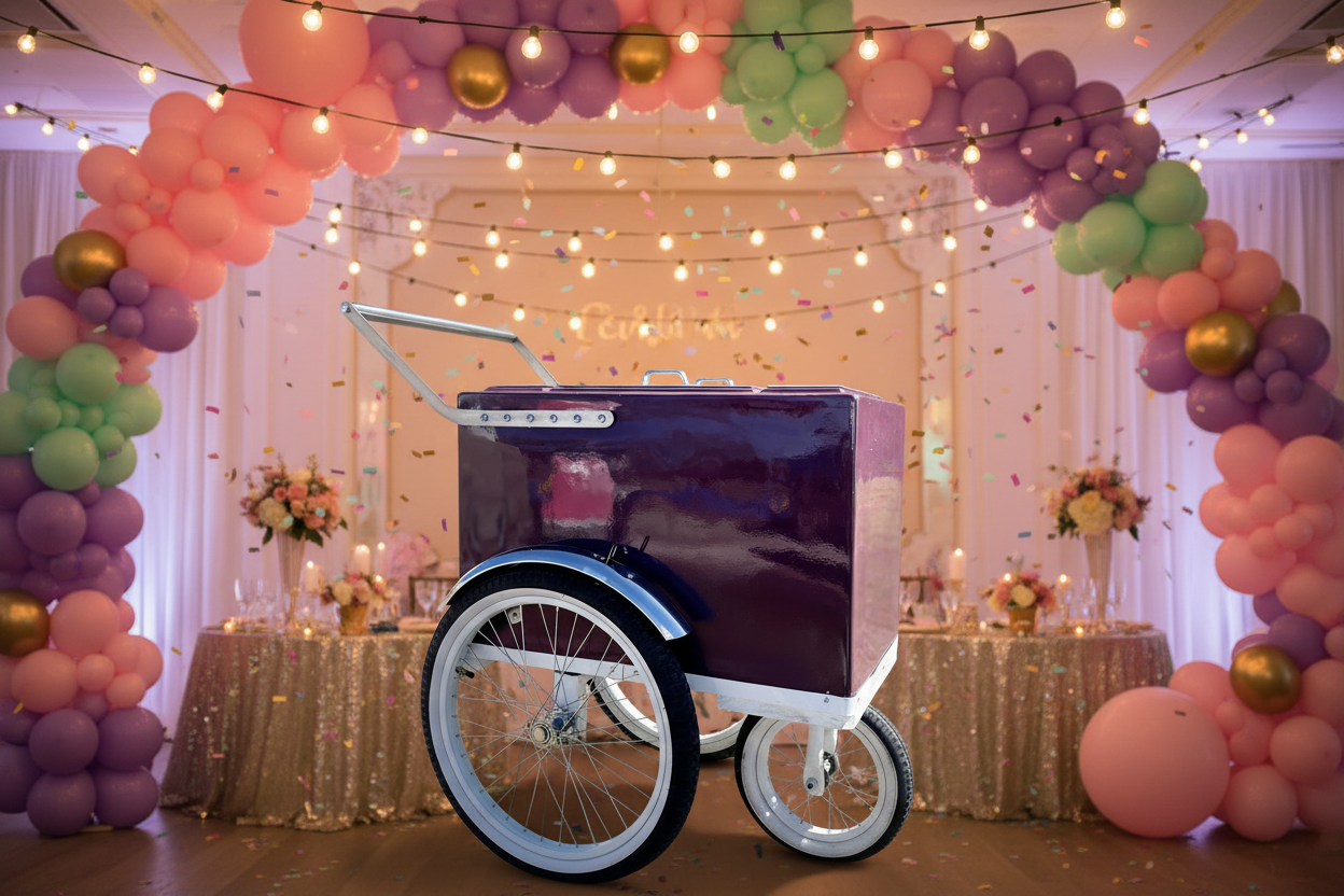 Carrito Morado en Salón de Fiestas