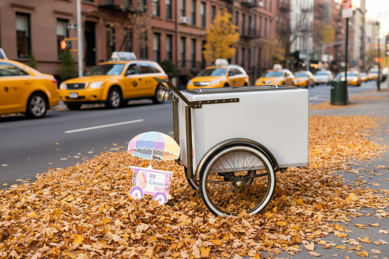 Carrito plateado en Nueva York en otoño