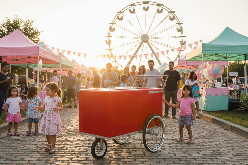 Carrito rojo en feria de verano