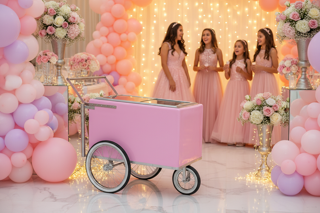 Carrito rosa en quinceañera