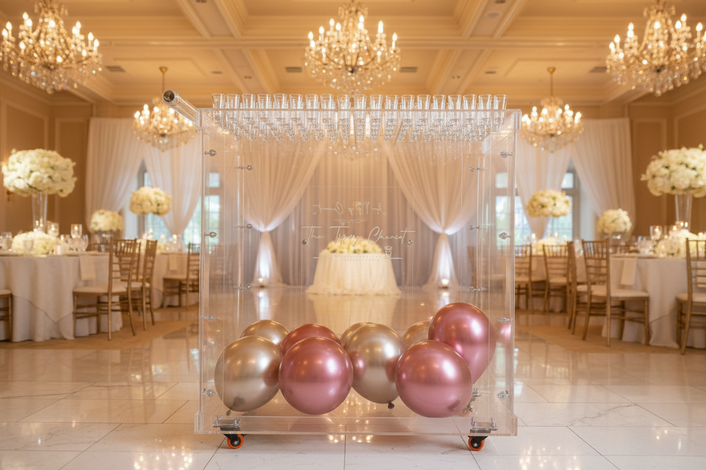 Champagne cart acrílico en boda de lujo