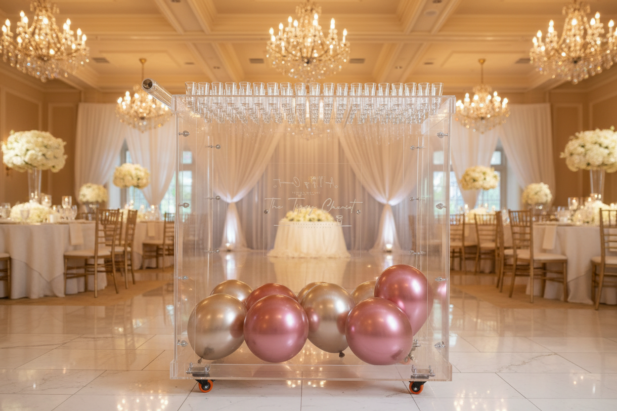 Champagne cart acrílico en boda de lujo