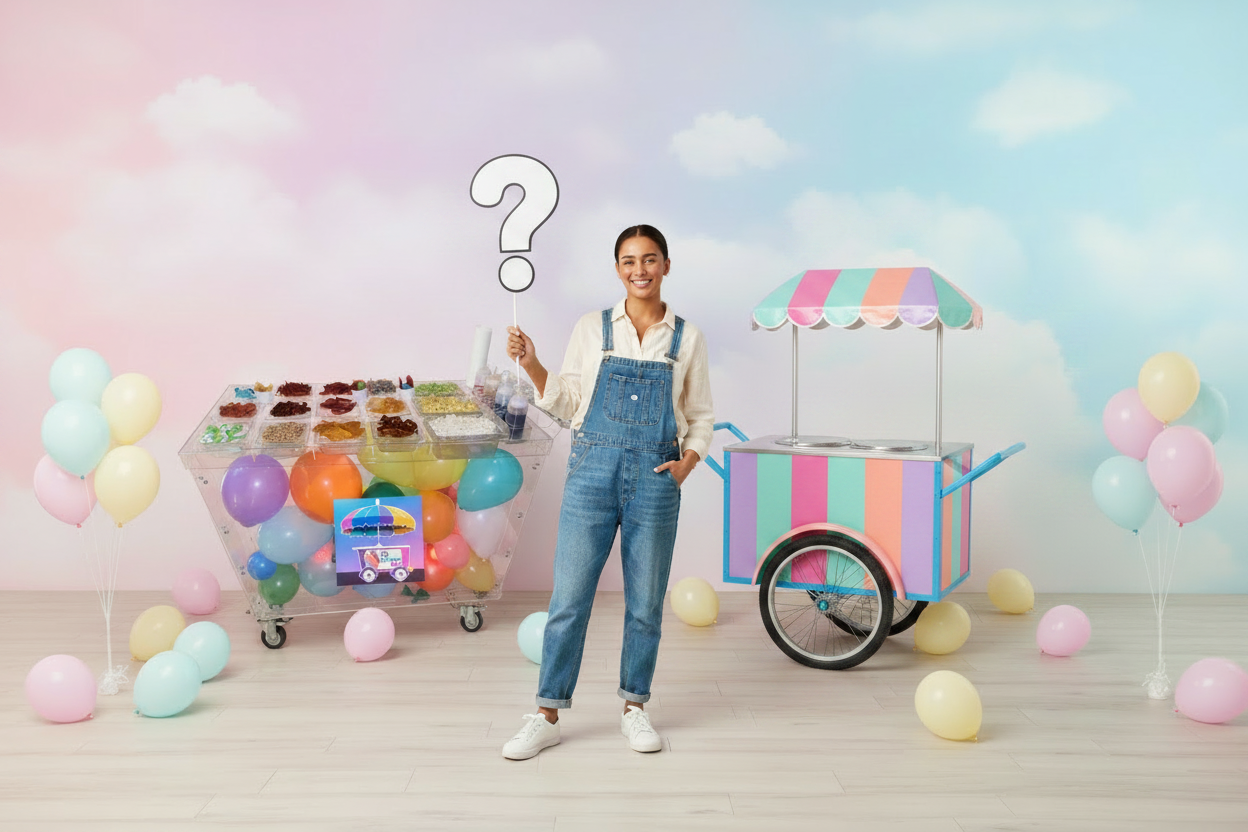 FAQ Hero con interrogación y carrito de paletas