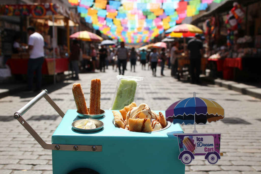 Mini carrito turquesa en feria mexicana