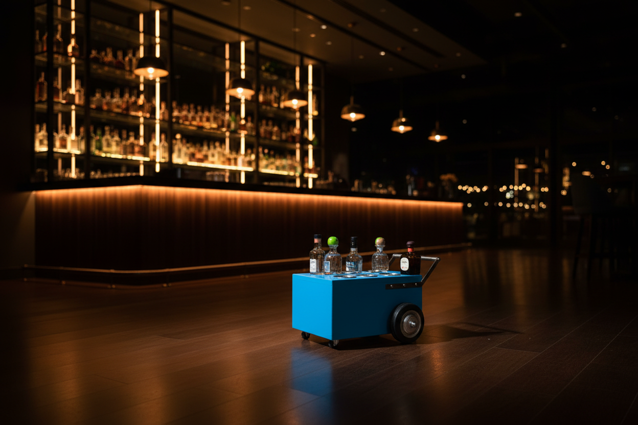 Shot cart azul en bar de cocteles