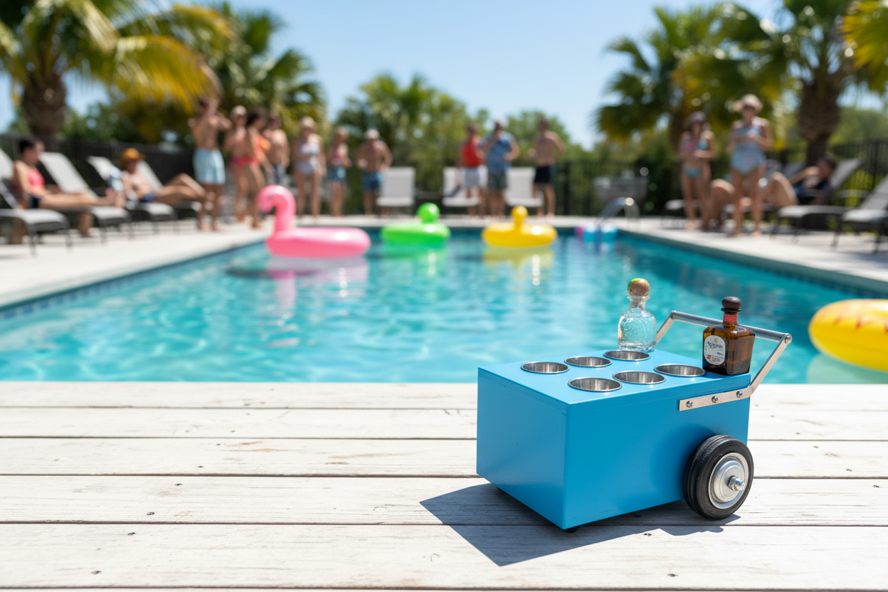 Shot cart azul en pool party